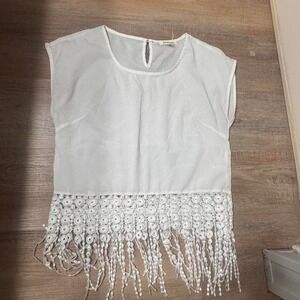 Monteau white top with fringe detail Size M #festival